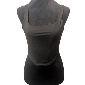 WHIMSIGOTH Romantic Goth Corset Top REORIA Black Square Neck Bustier Medium